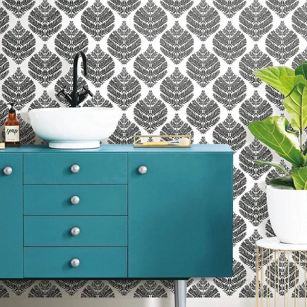 2pk RoomMates Hygge Fern Damask Peel & Stick Wallpaper (56.36 Sq Ft) Black White